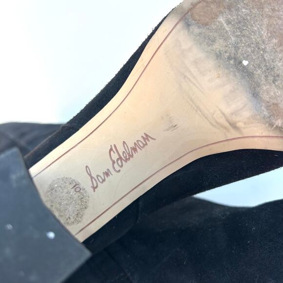 Sam Edelman Caprice Black Suede Knee-High Boots Tall Chunky Heels 10 - Picture 10 of 10